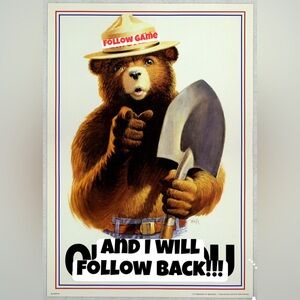 Hobby Lobby Brown Bear Garden Poster with Red Hat Accent